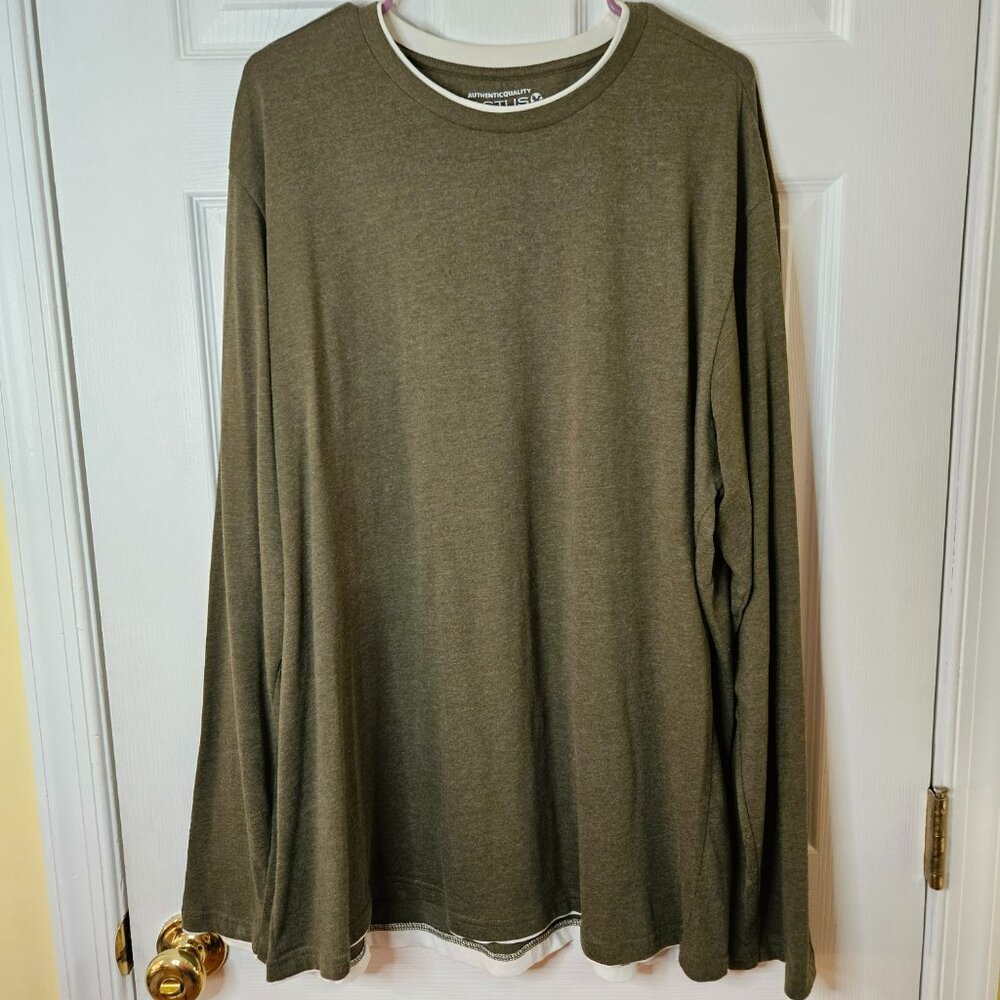 CACTUS New York Pullover Shirt Mens XXL Army Green Stretch Thermal Weave Comfy